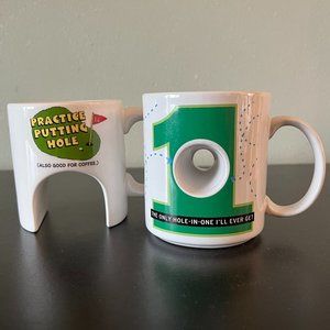 Set of 2 Golf Mugs Hallmark Shoebox HOLE-IN-ONE & Practice Putting Hole